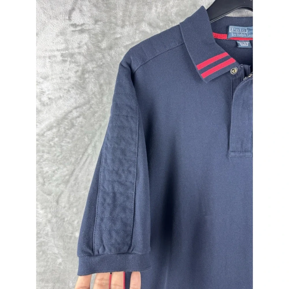 Polo Ralph Lauren Zip‎ Snap Collar Polo Club Shirt Blue Mens Large Tall Cotton
